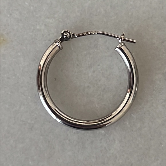 14k Solid White Gold Polished Hoop Earrings - Picture 11 of 15